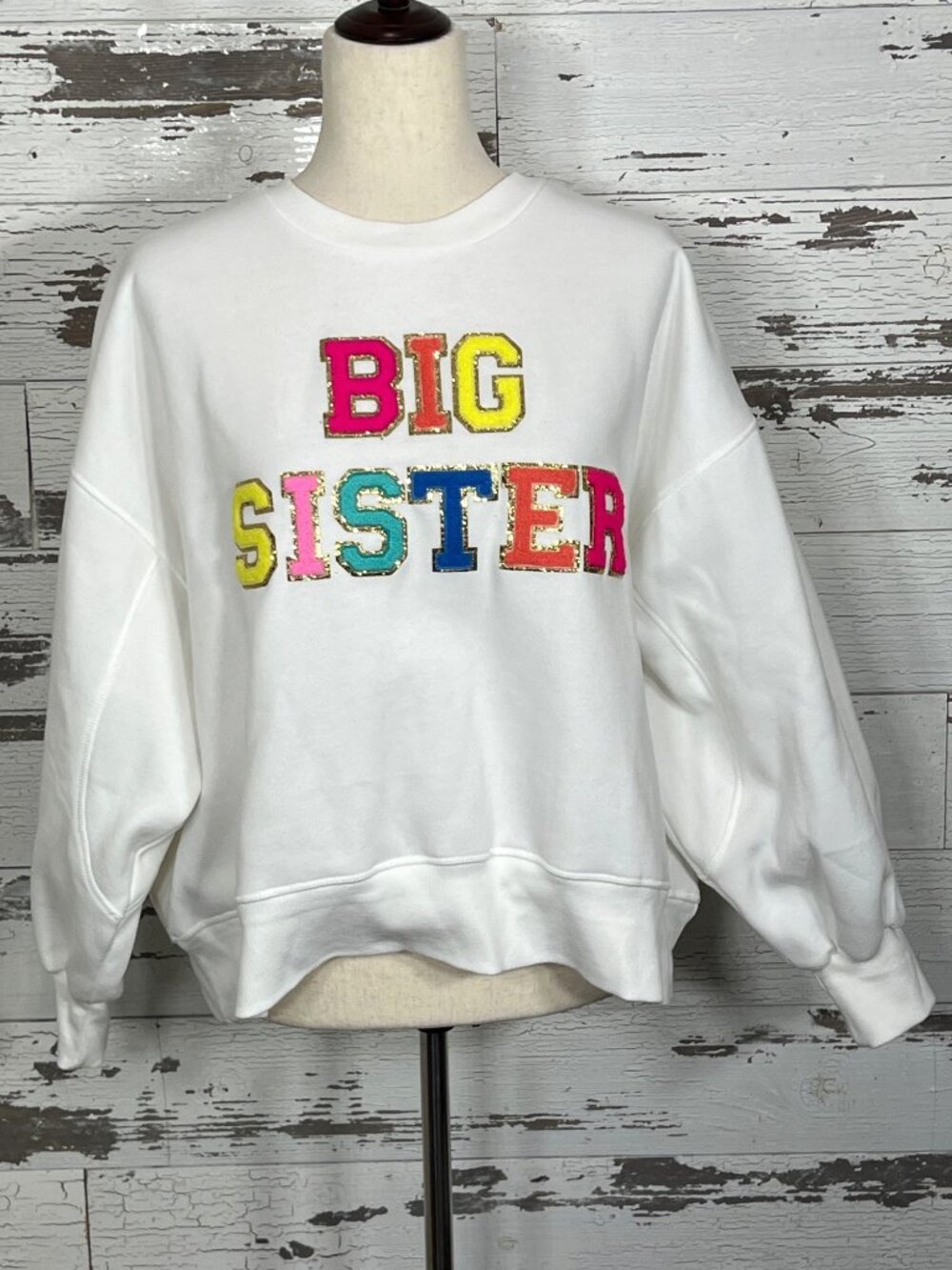 JUDITH MARCH Big Sister Sweatshirt White with Multicolor Lettering Sz M NWOT